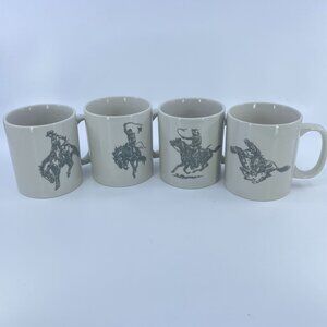 vintage marlboro man promotional ceramic mugs set of 4 cowboy rodeo themed
